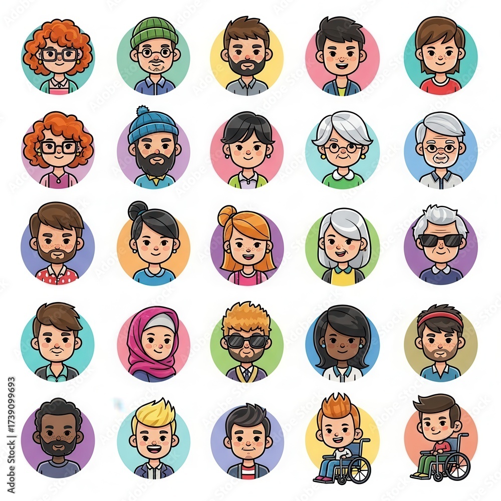 Diverse cartoon people avatars depicting a range of ages and ...