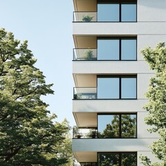 Wall Mural - Modern building facade with balconies & trees