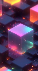 Wall Mural - Glowing cubes atop dark blocks, vibrant lights, and texture