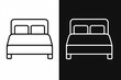 © Ferdy - Simple line icon of a double bed for hotel accommodation or home bedroom rest concept. Minimalist vector illustration of furniture for sleep and relaxation