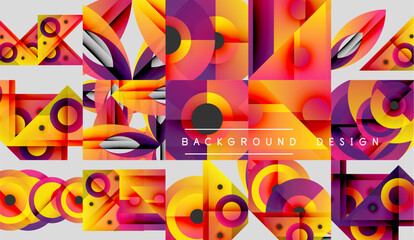 Wall Mural - Abstract geometric patterns, vibrant colors, overlapping shapes create dynamic visual texture. Modern design elements present bold composition.