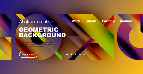 Wall Mural - Abstract geometric background design. Vibrant colors, shapes create modern website header or banner. Text elements present information.