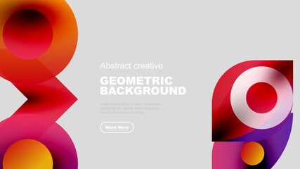 Wall Mural - Abstract geometric shapes, vibrant colors, modern design. Background features gradients, text, button. Minimalist aesthetic, clean presentation.