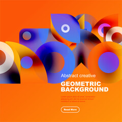Wall Mural - Vibrant geometric shapes overlap, creating dynamic colorful background. Orange, purple, blue hues dominate composition. Modern design element.