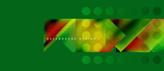 Wall Mural - abstract geometric shapes, vibrant colors, green background. modern design elements create dynamic v