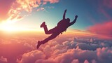 Skydiving adventure extreme sport freefall above the clouds