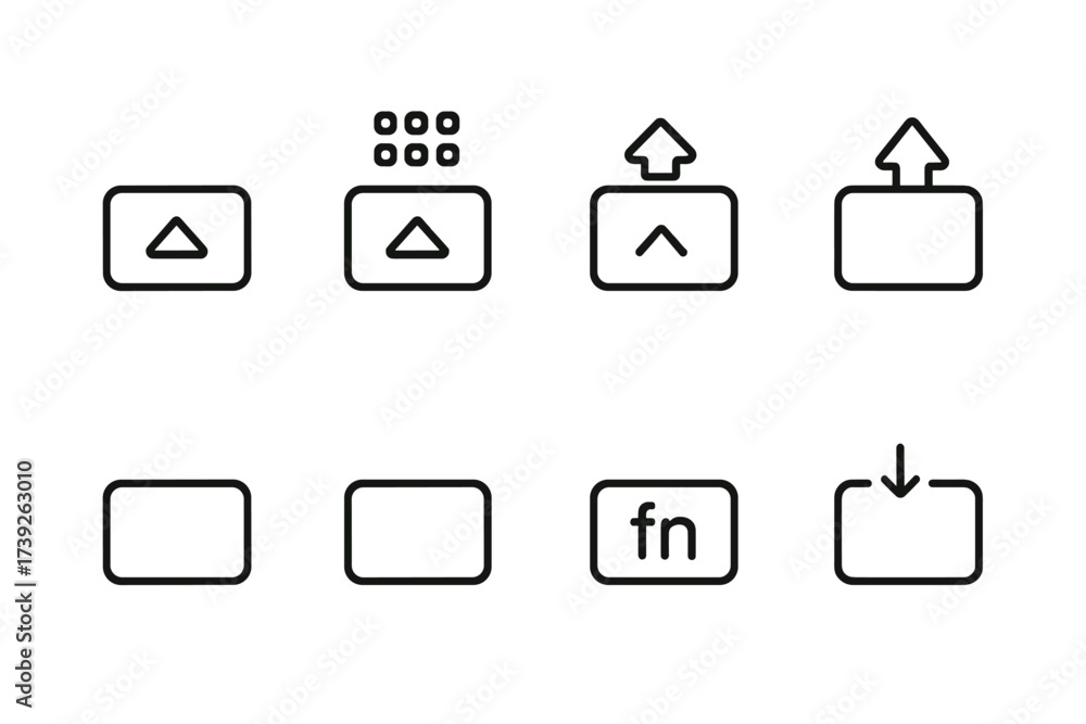 Ctrl Fn Alt Keyboard Icon Set. Outline icon set of keyboard states: caps lock on ...