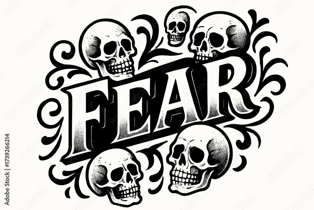 Fearful Skull Tattoo. Fear, old-school tattoo lettering, bold dramatic ...