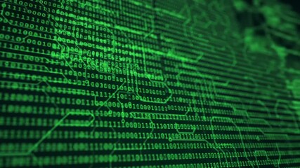 This digital background showcases rows of green binary code, offering a mesmerizing view of computer data. Ideal for technology-related projects, cybersecurity visuals
