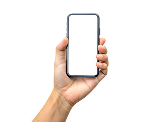 mobile phone screen mockup in case hand holding isolated on white background, png, ai generated
