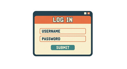 Wall Mural - A retro-style graphic depicting a login window with fields for username and password, ready for submission.