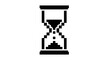 © Water - Pixelated black and white hourglass illustration, representing time passing, with sand falling.