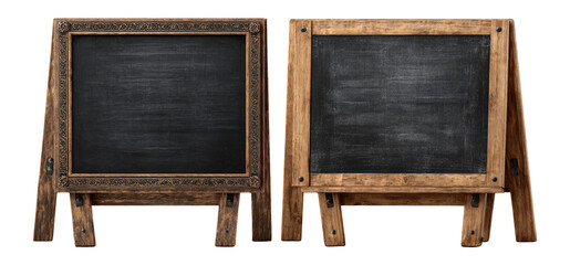 Rustic Wooden Chalkboard Stand with Blank Black Surface for Menu or Signage Display