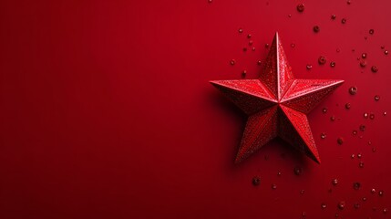Wall Mural - Vibrant red star on matching red backdrop symbolizing festive holiday spirit, perfect merry christmas and happy new year background design for seasonal celebrations, greeting cards, and elegant winter