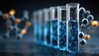 © Vitalii - Laboratory test tubes with blue fluid and molecular models for chemical research