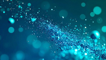 Dazzling cascade of shimmering blue particles and bokeh lights creates a mesmerizing, dynamic abstract background for futuristic technology or scientific discovery themes