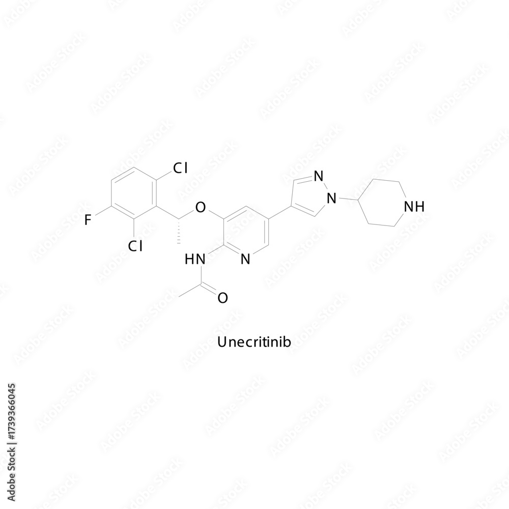 Stock-Vektorgrafik „Unecritinib molecular structure, targeted ROS1 and ...