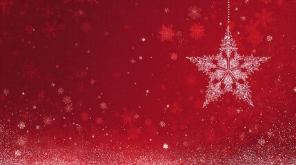 Wall Mural - Festive red christmas background with sparkling stars and white snowflakes creating a warm holiday atmosphere, perfect for merry christmas greetings, winter celebrations, and seasonal decoration desig