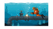 © Vector Studio - Underwater welder repairs a pipe sparks flying amidst aquatic plants and bubbles
