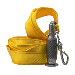 Yellow ribbon and metal object on transparent background