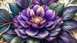 © TAUSIN - Dramatic purple flower bloom with leaves art floral design