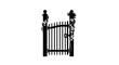 © MI Sumon - Elegant black silhouette vector illustration of a rustic wooden garden gate adorned with climbing vines and ivy leaves, isolated on a pure white background, representing entrance, home, nature, and pr