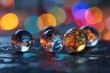 © Agna - Glass spheres reflect vibrant bokeh lights on a textured surface, creating a magical and colorful scene