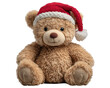 © Alice a. - Cute brown teddy bear with Christmas Santa hat. This festive holiday toy clipart isolated for design. sweet and adorable character for seasonal celebration