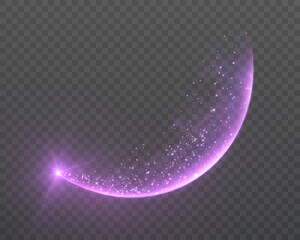 Wall Mural - A purple magical comet effect with multiple sparkling bokeh and shimmering light effects. A magical semicircular flow for web design and fairy tales. Vector.