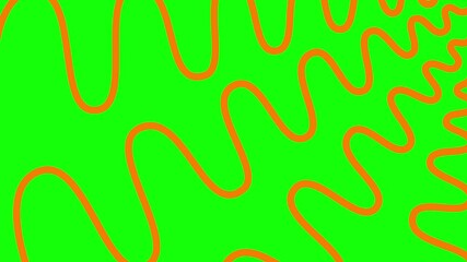 Wall Mural - Animated orange decorative wavy lines is drawn. Linear background. Looped video. Vector illustration isolated on green background.