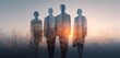 © Mauluddin - Silhouetted group of business professionals superimposed over a vibrant cityscape at sunrise