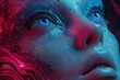 © axalaimaxala - Futuristic cybernetic female face with digital circuits and glowing blue elements.