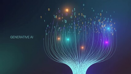 Generative AI Concept: Illustrative depiction of generative artificial intelligence, with binary code and abstract visualization, hinting at the future of technology.