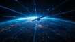 © Tee Fibre - Futuristic Satellite Orbiting Earth with Global Communication Beams