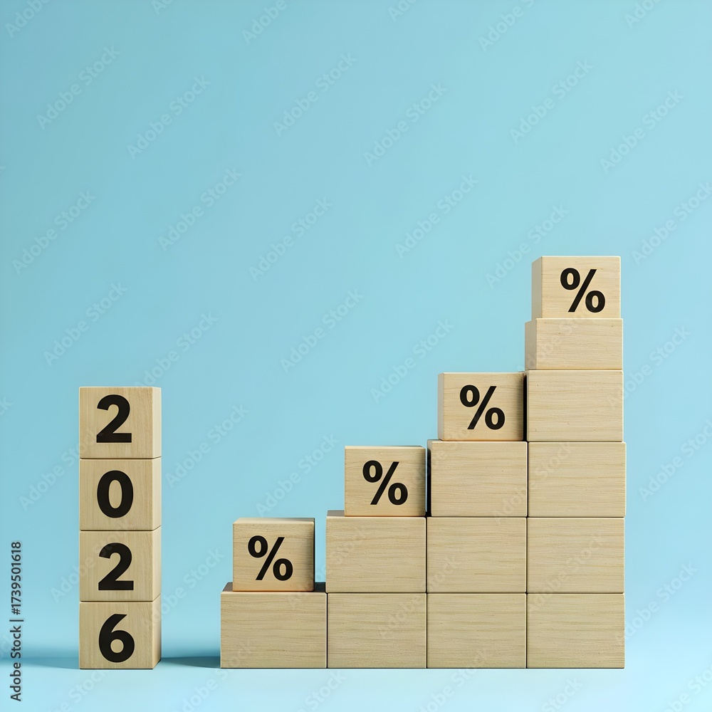 Rising interest rates in 2026, wallpaper, represented by stacked blocks ...