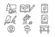 © Tanya - Rewilding Education Icons. Line style icons of rewilding education: outdoor class, nature journal, digital learning app, wildlife