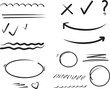 © Siti Fatonah - Collection of doodle shapes and elements including arrows, lines, circles, and check marks in hand-drawn sketch style. Great for notes, presentations, infographics, and creative projects