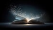 © Herman - An opened book with glowing light and sparkles emanating from its pages on a dark background