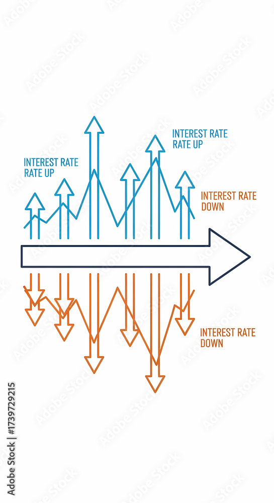 Conceptual infographic illustrating the rise and fall of interest rates ...
