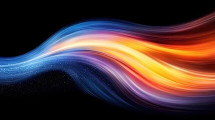 Wall Mural - Vivid waves flowing, color gradients, blue to orange on black background