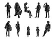 © Victoria - Vector illustration, Outline silhouettes of people, Contour drawing, people silhouette, Icon Set Isolated , Silhouette of sitting people, Architectural set