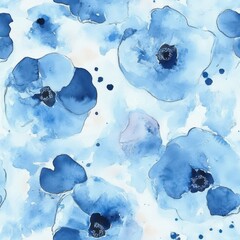 Wall Mural - Watercolor floral pattern of blue flowers