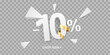 © alex83m - 10 Percent off discount sale background. White 3D number with percent sign and golden ribbon, isolated on transparent background.