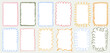 © KPstudio - Set of curly hand drawn frames with wavy edges. Trendy doodle scallop borders with curved shapes in wax crayons or charcoal style. Abstract design elements for invitations, greeting cards, menu.