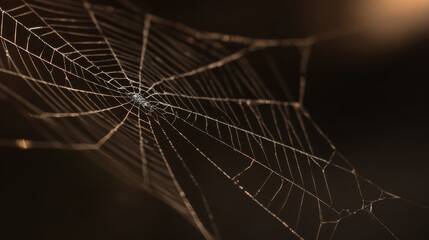 Close-Up of Symmetrical Spider Web with Intricate Thread Textures on Dark Blurred Backdrop - A Weave of Natural Complexity