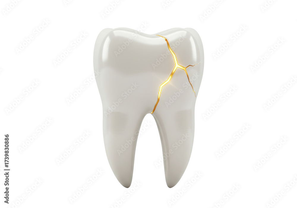 Isolated image of a damaged tooth shows internal fractures and cracking ...