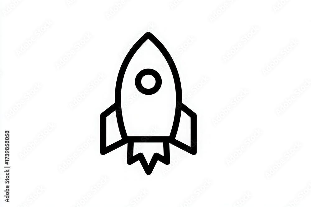 A minimalist rocket illustration features a simple design with an outlined structure.