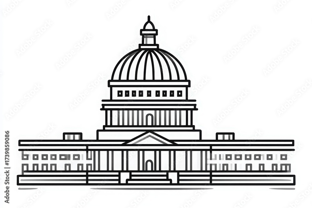 This architectural drawing features a large building with a prominent dome and grand columns.