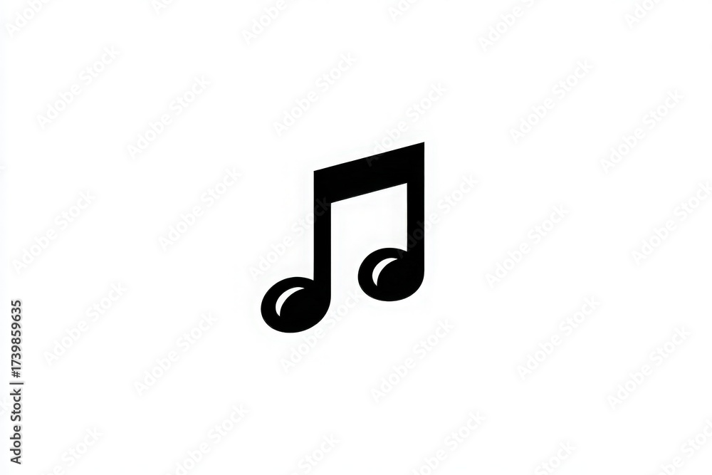 A simple black musical note is centered on a plain white background. This design emphasizes the notes shape and form, making it a clear representation of music and sound.