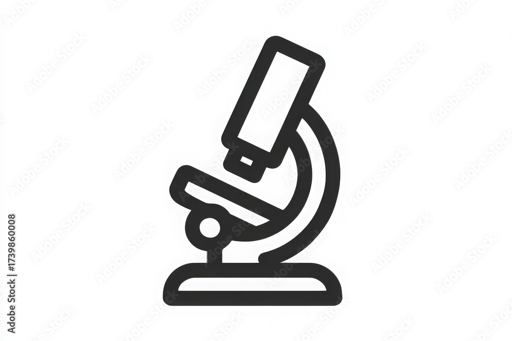 This illustration features a microscope with clear lines and simple shapes. The microscope is positioned upright, showcasing its base, stage, and eyepiece, ideal for laboratory settings and learning.